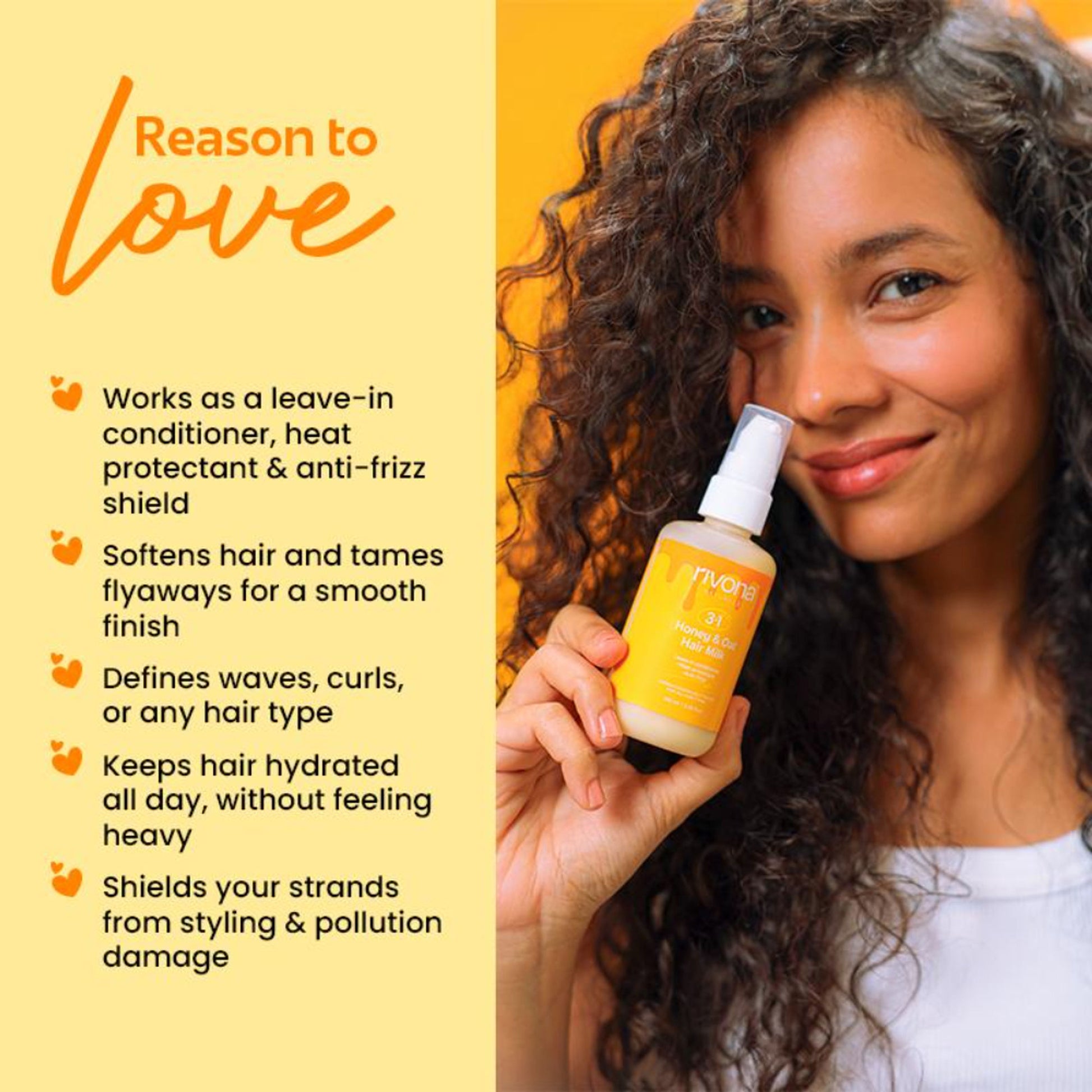Rivona Naturals 3 In 1 Honey & Oat Hair Milk Leave-In Conditioner + Heat Protectant + Anti-Frizz