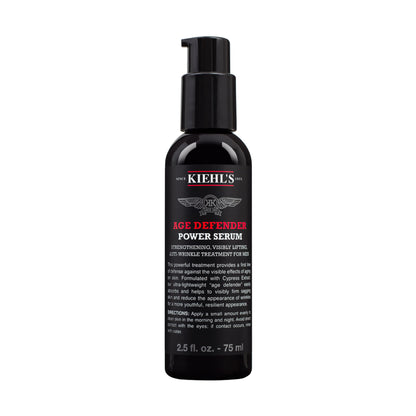 Kiehl's Age Defender Power Serum for Men, anti-aging facial treatment in a sleek bottle, designed to reduce wrinkles and firm skin.
