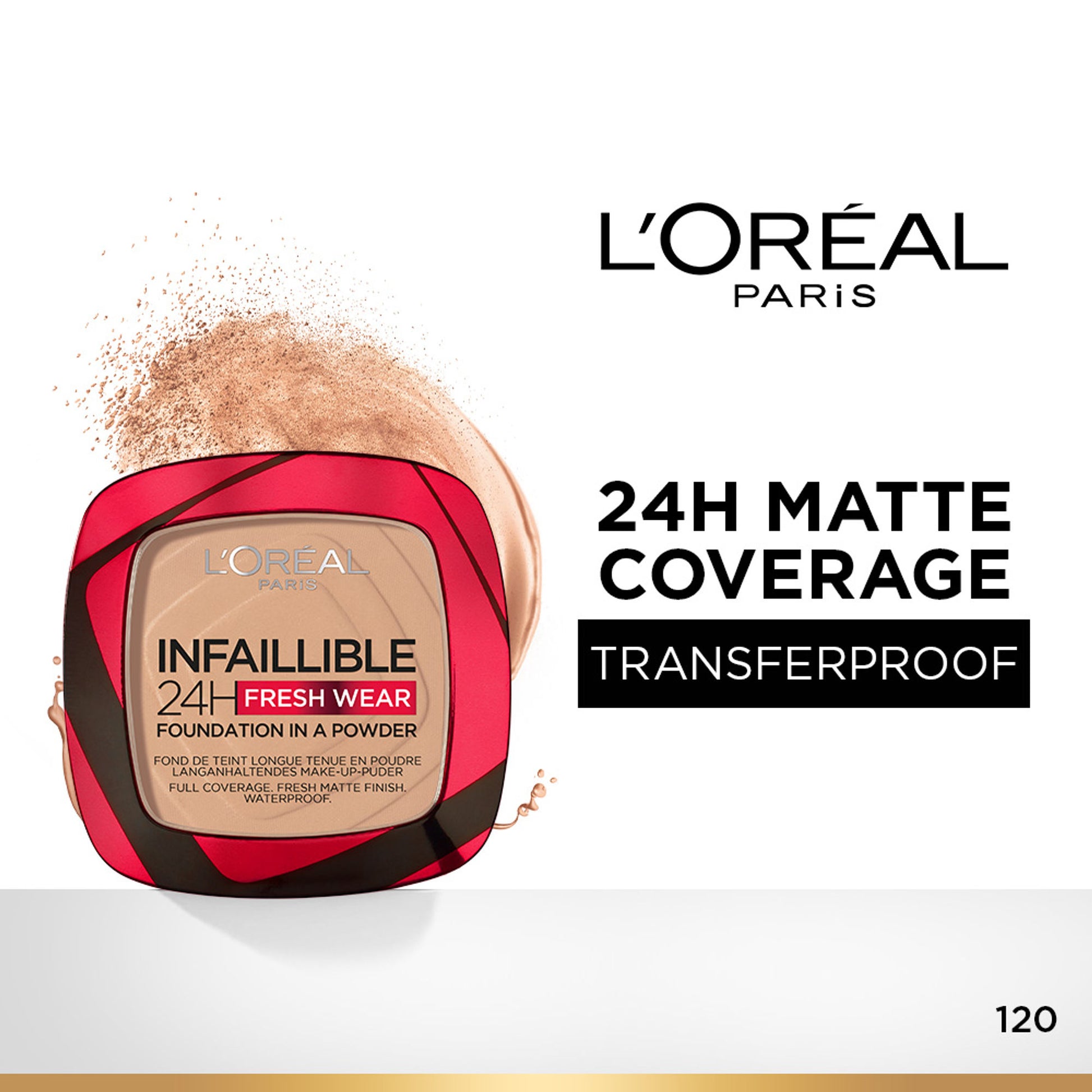 L'Oreal Paris Infallible 24H Fresh Wear Waterproof Powder Foundation - 120