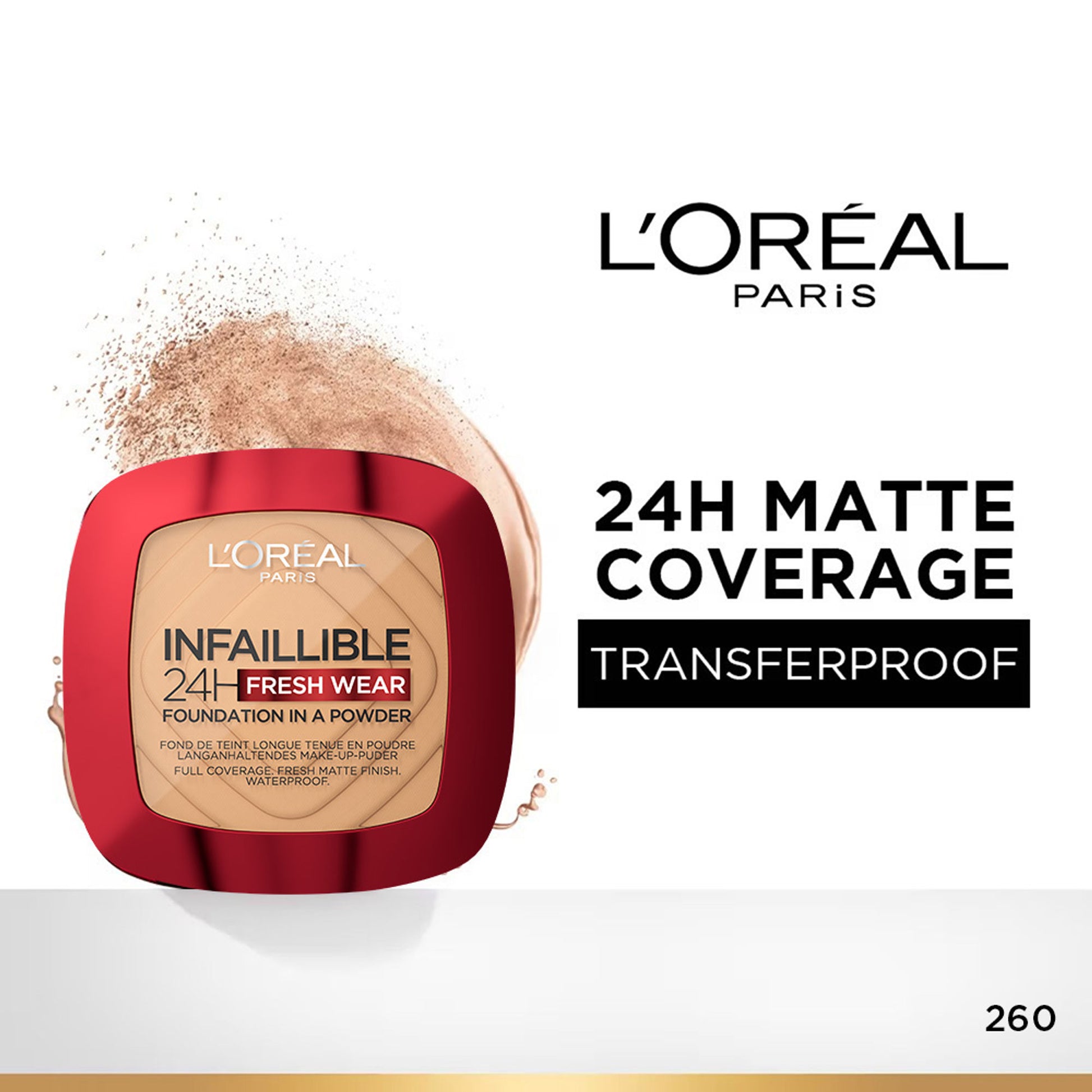 L'Oreal Paris Infallible 24H Fresh Wear Waterproof Powder Foundation - 260