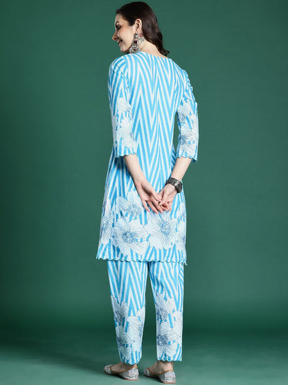 Floral Printed Pure Cotton Kurta with Trousers