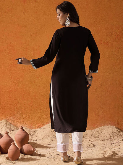 Indyancart IE Ethnic Motifs Embroidered Straight Kurta