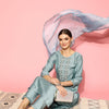 Indyancart VA Women'sFloral Embroidered Regular Beads & Stones Kurta with Trousers & Dupatta