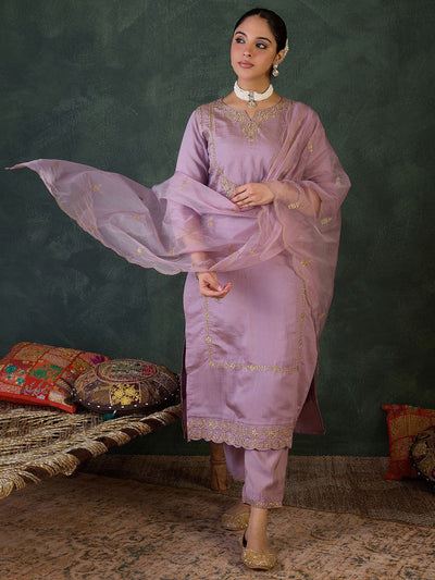 Indyancart IE Women Ethnic Motifs Embroidered Kurta with Trousers & Dupatta