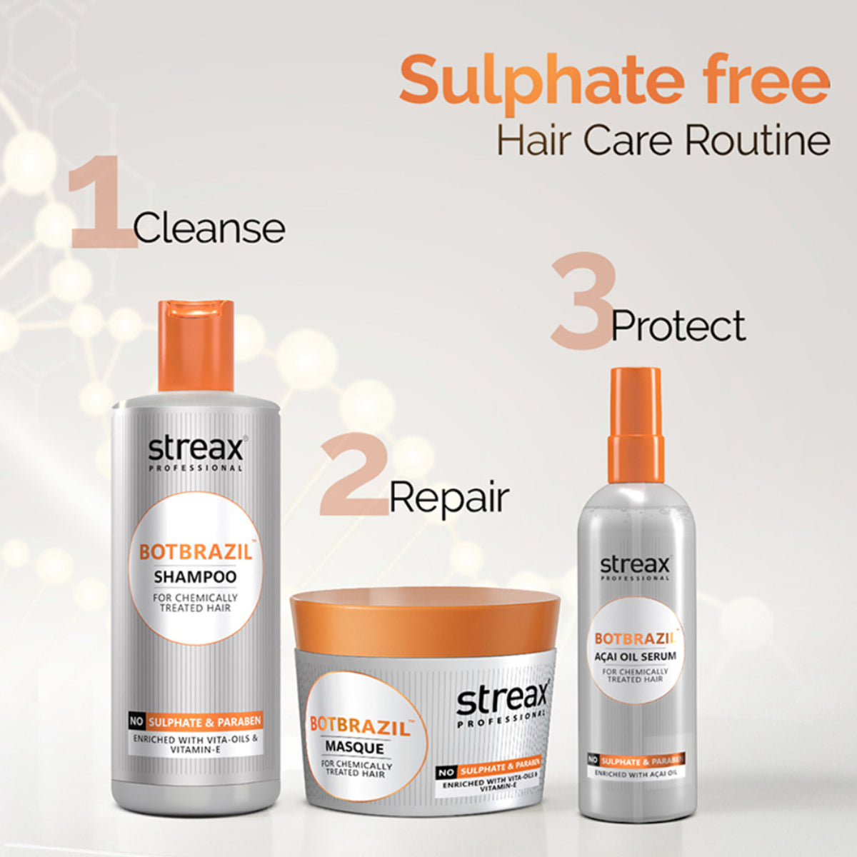 Streax Professional BotBrazil Paraben Free Shampoo for Chemically Treated & Damaged Hair