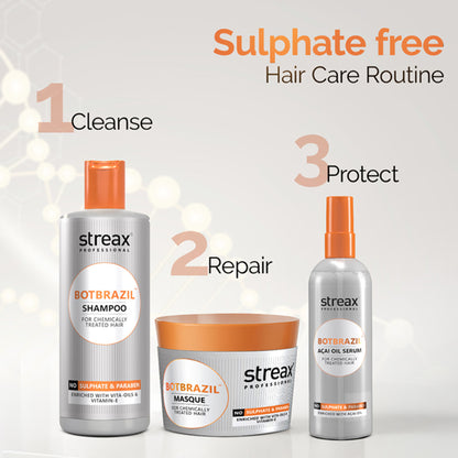 Streax Professional BotBrazil Paraben Free Shampoo for Chemically Treated & Damaged Hair
