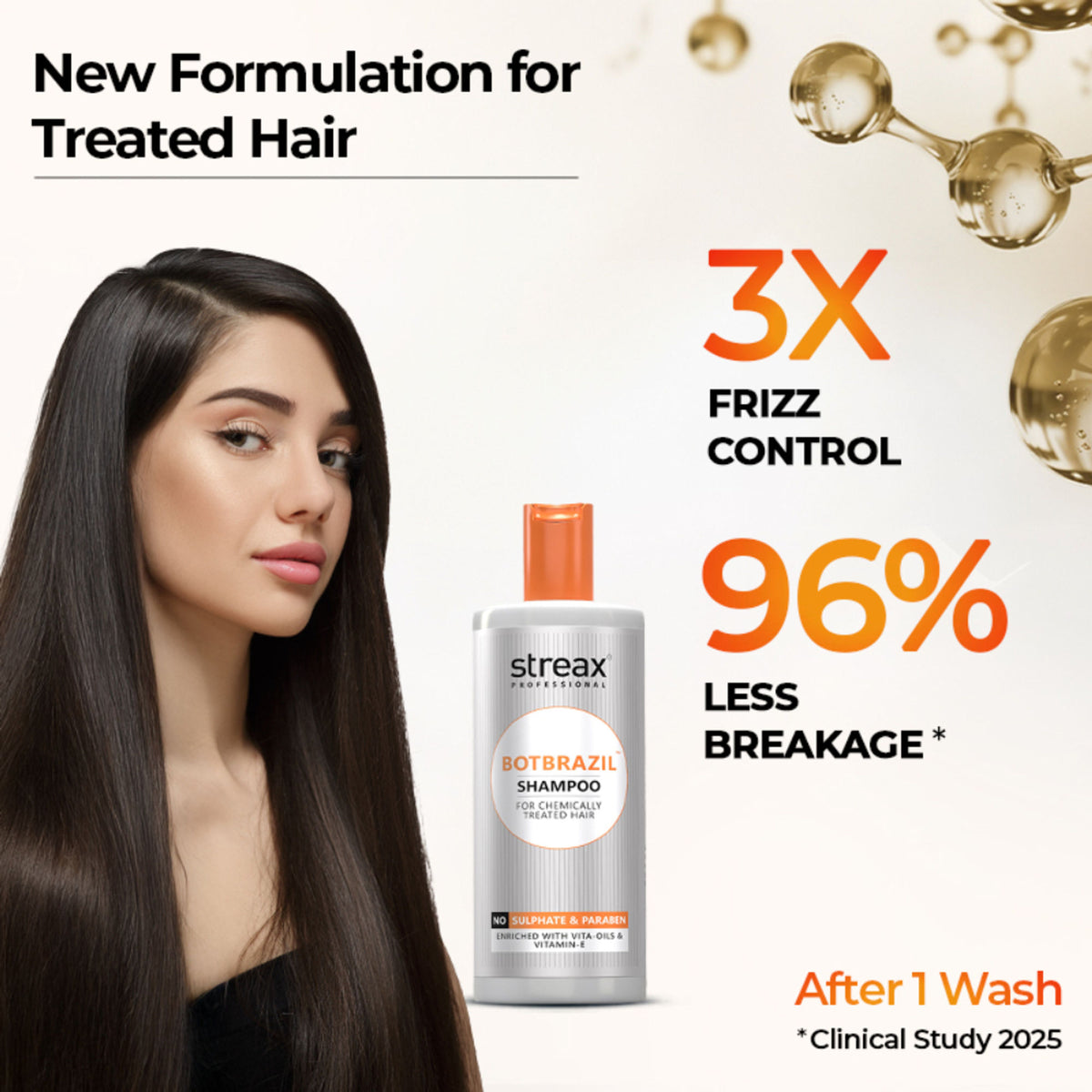 Streax Professional BotBrazil Paraben Free Shampoo for Chemically Treated & Damaged Hair
