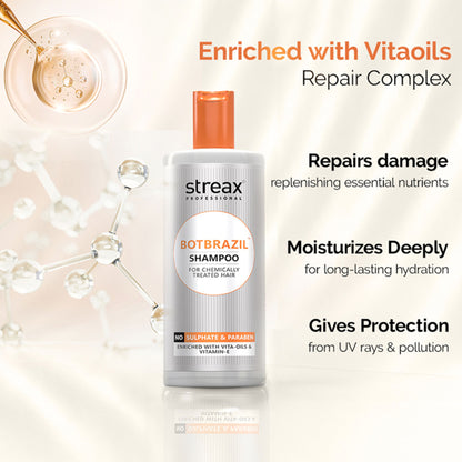 Streax Professional BotBrazil Paraben Free Shampoo for Chemically Treated & Damaged Hair