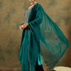 Dhiyona IE Ethnic Motifs Embroidered Regular Velvet Straight Kurta with Trousers & Dupatta