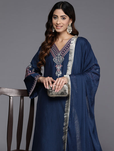 Indyancart VA Women's Ethnic Motifs Embroidered Regular Kurta with Trousers & With Dupatta