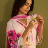 Dhiyona IE Floral Printed V-Neck Linen Straight Kurta With Trousers & Dupatta