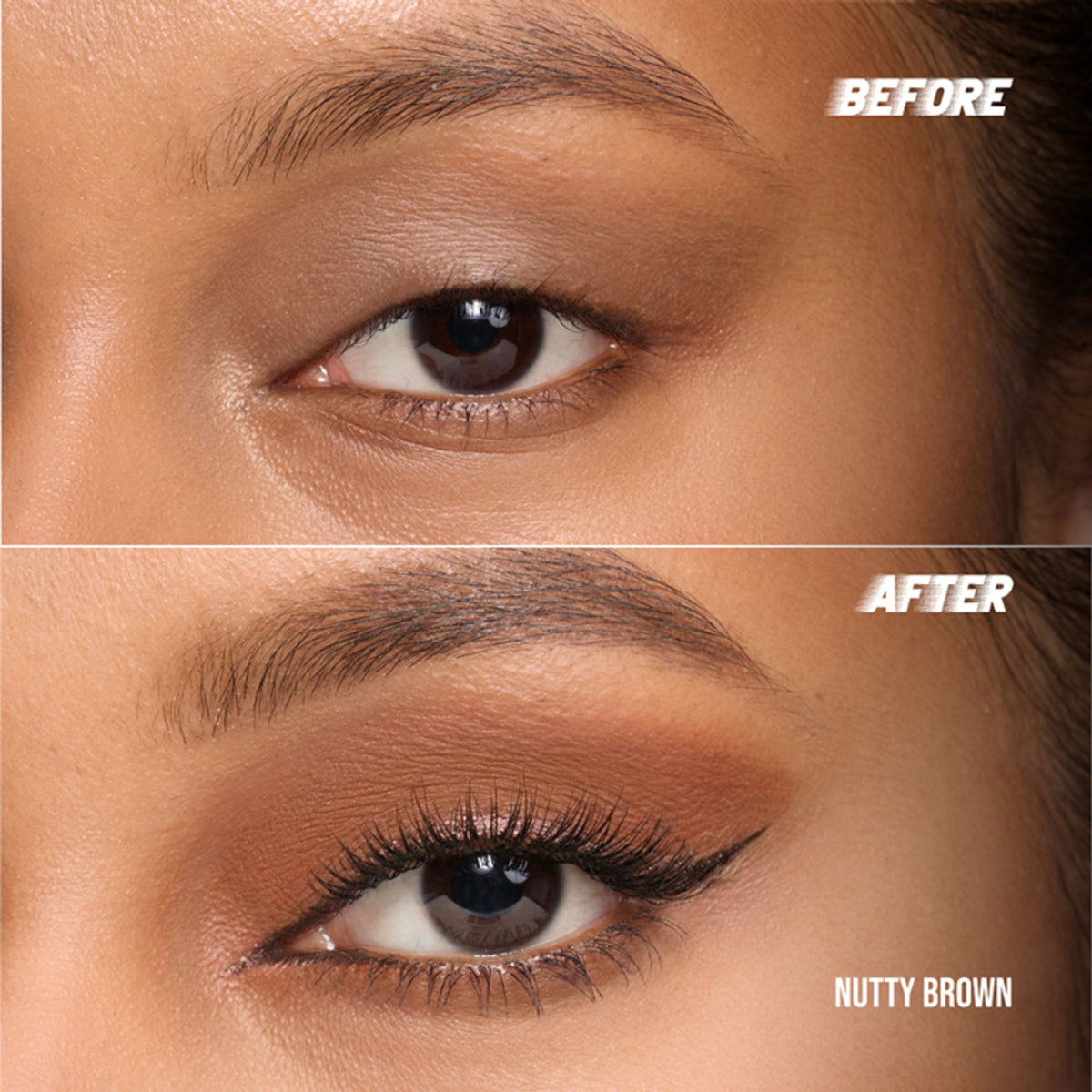 KIRO 3-in-1 eye stack with Nutty Brown matte metallic eyeshadow, eyeliner, and mascara in a compact trio.