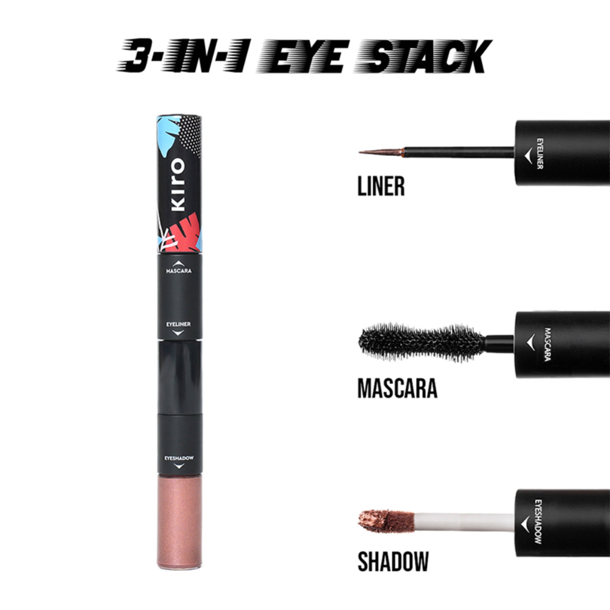 KIRO 3 In 1 Eye Stack - Eyeshadow + Eyeliner + Mascara - 03 Copper Pink Metallic Matte Trio