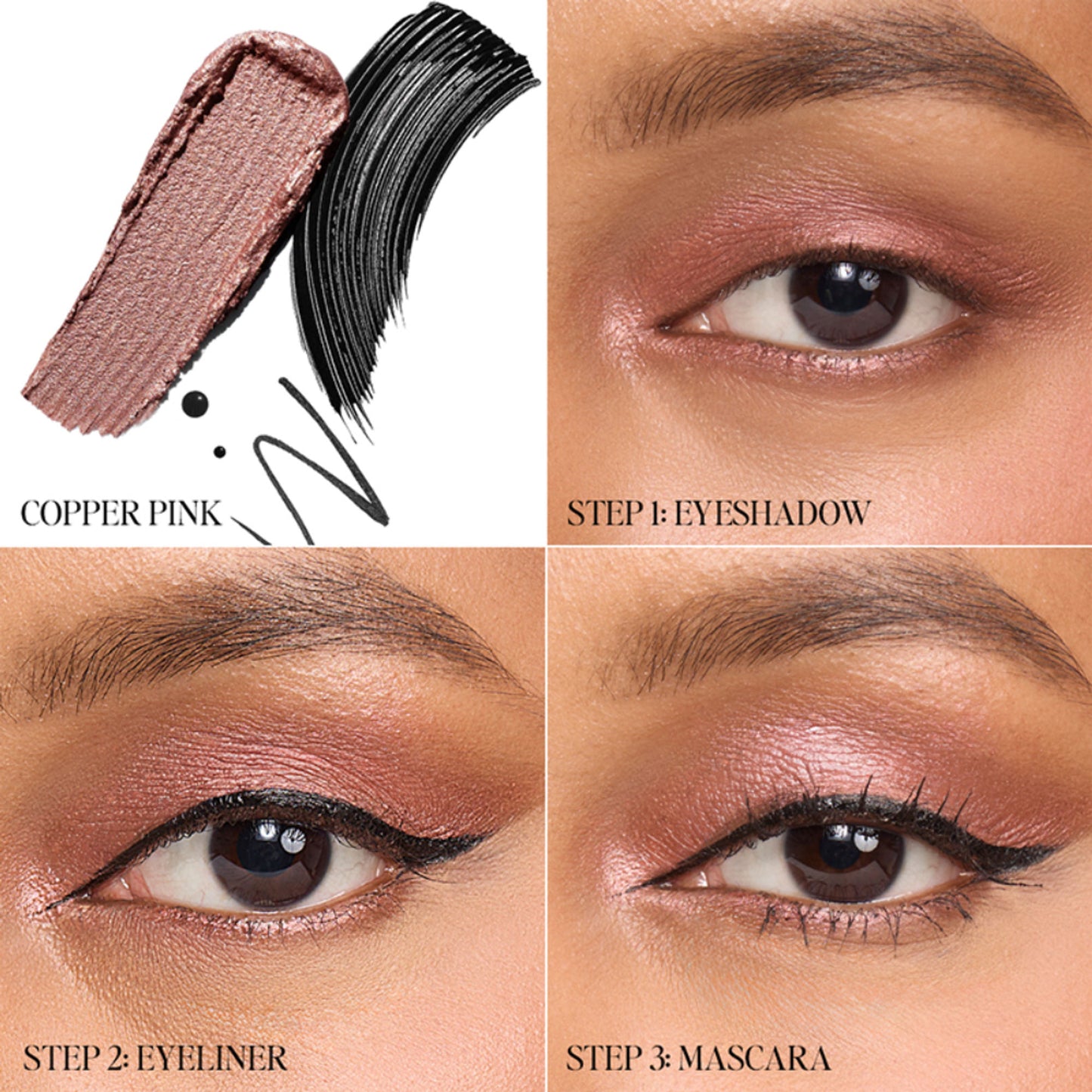 KIRO 3 In 1 Eye Stack - Eyeshadow + Eyeliner + Mascara - 03 Copper Pink Metallic Matte Trio