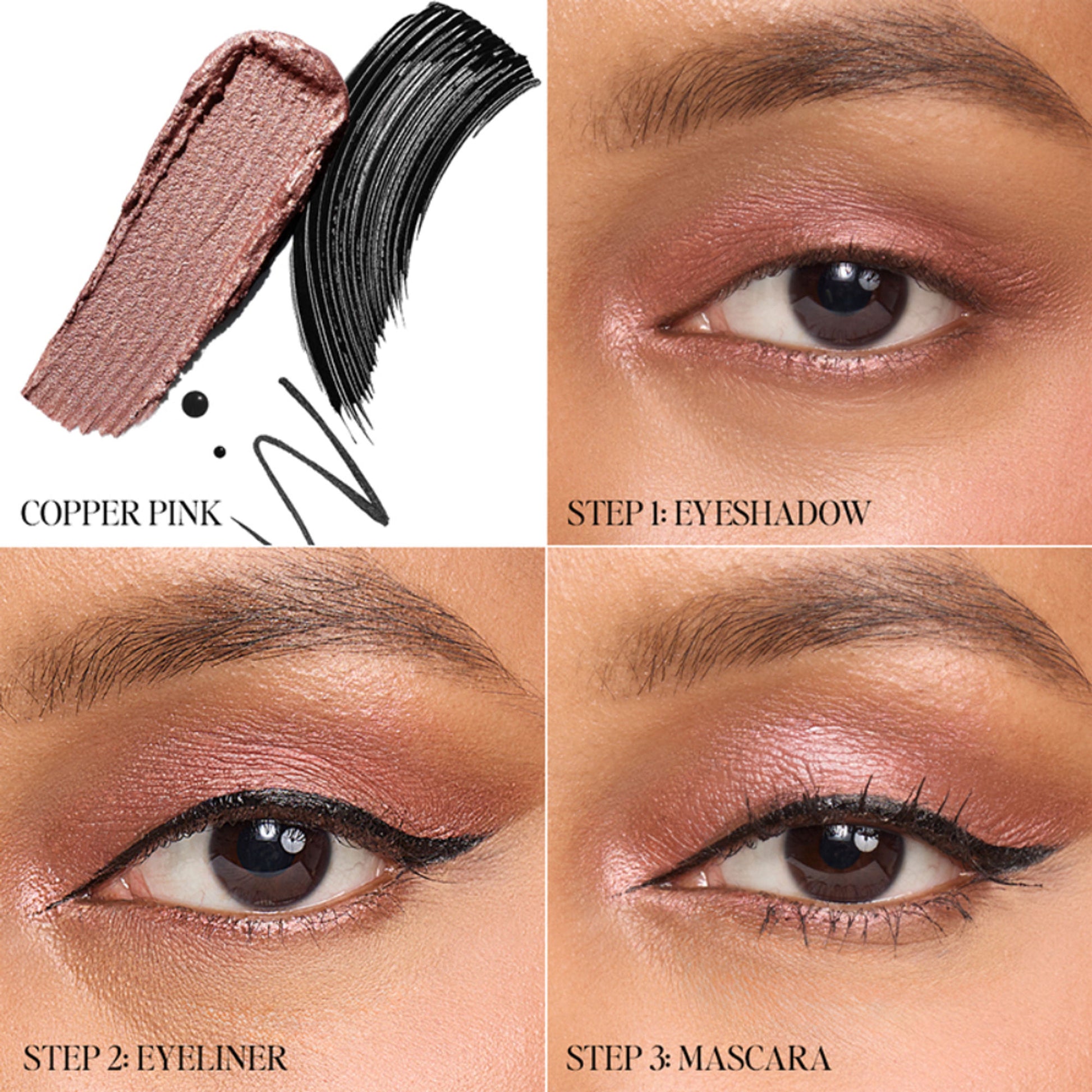 KIRO 3 In 1 Eye Stack - Eyeshadow + Eyeliner + Mascara - 03 Copper Pink Metallic Matte Trio