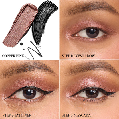KIRO 3 In 1 Eye Stack - Eyeshadow + Eyeliner + Mascara - 03 Copper Pink Metallic Matte Trio