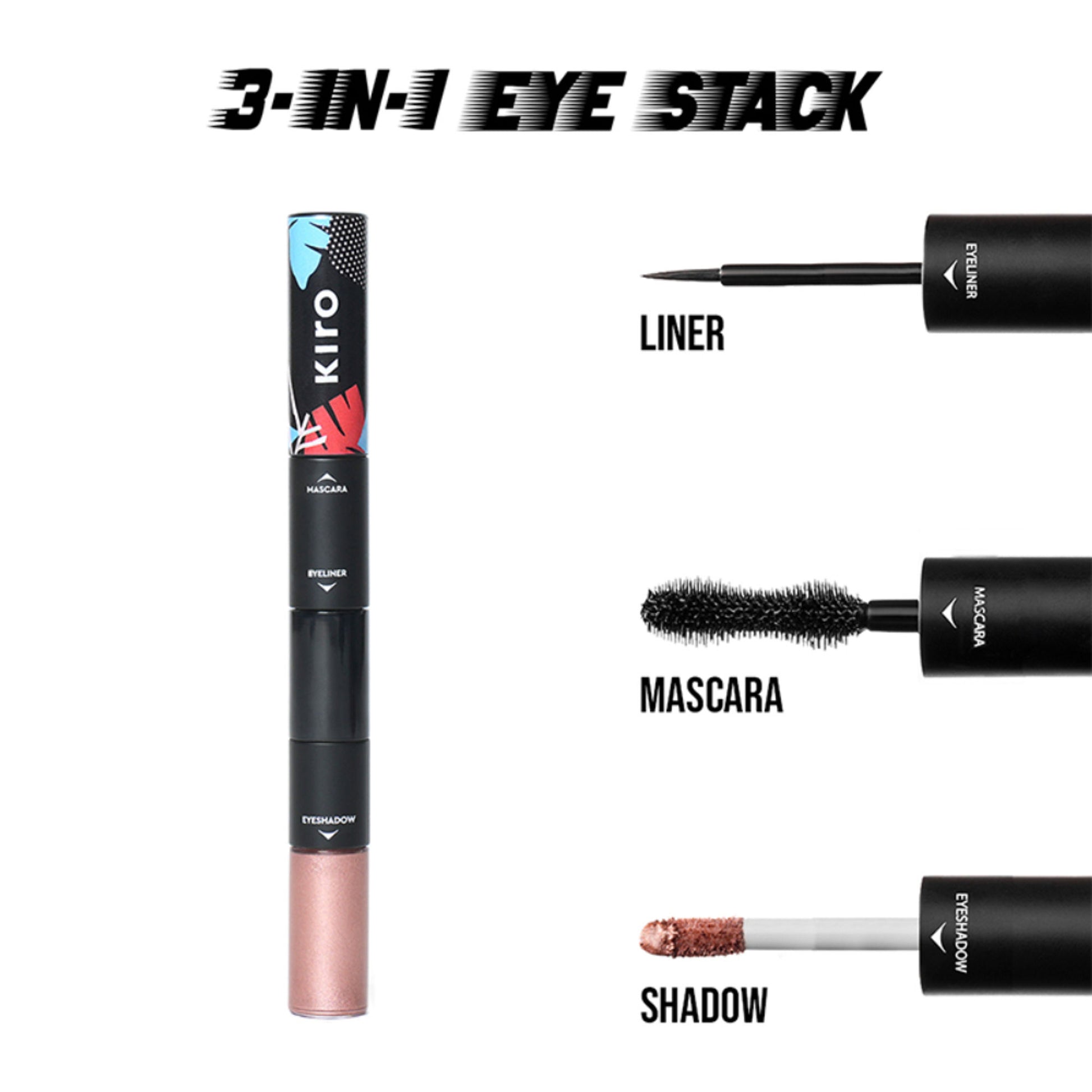 KIRO 3 In 1 Eye Stack - Eyeshadow + Eyeliner + Mascara - 04 Rose Pink Metallic Matte Trio