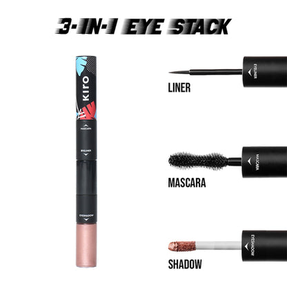 KIRO 3 In 1 Eye Stack - Eyeshadow + Eyeliner + Mascara - 04 Rose Pink Metallic Matte Trio