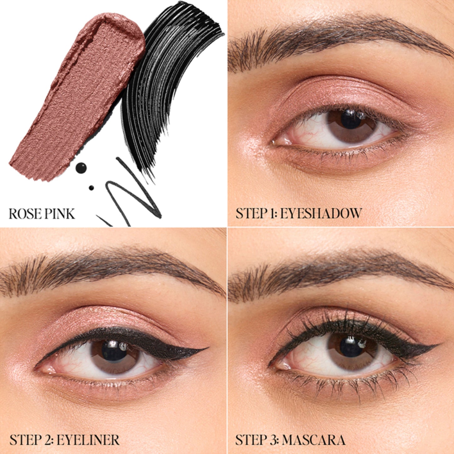 KIRO 3 In 1 Eye Stack - Eyeshadow + Eyeliner + Mascara - 04 Rose Pink Metallic Matte Trio