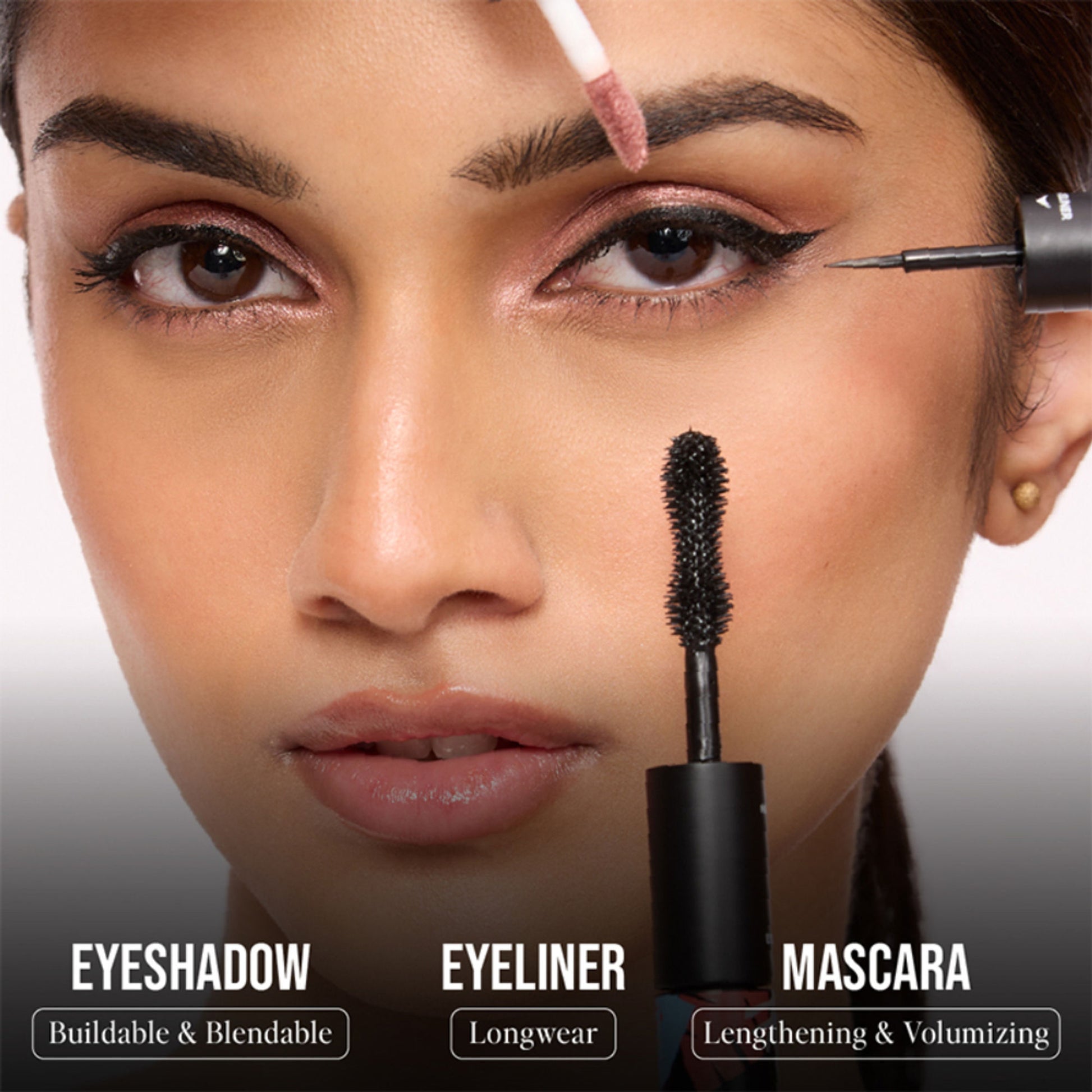KIRO 3 In 1 Eye Stack - Eyeshadow + Eyeliner + Mascara - 04 Rose Pink Metallic Matte Trio