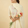 Dhiyona IE Floral Embroidered Mandarin Collar A Line Pure Cotton Kurta With Trouser &Dupatta