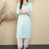 Dhiyona IE White Floral Printed V-Neck Pure Cotton Kurta