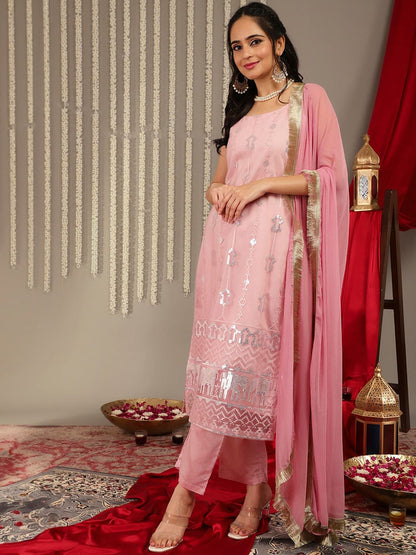 Indyancart VA Women'sEthnic Motifs Embellished Regular Kurta with Trousers & With Dupatta