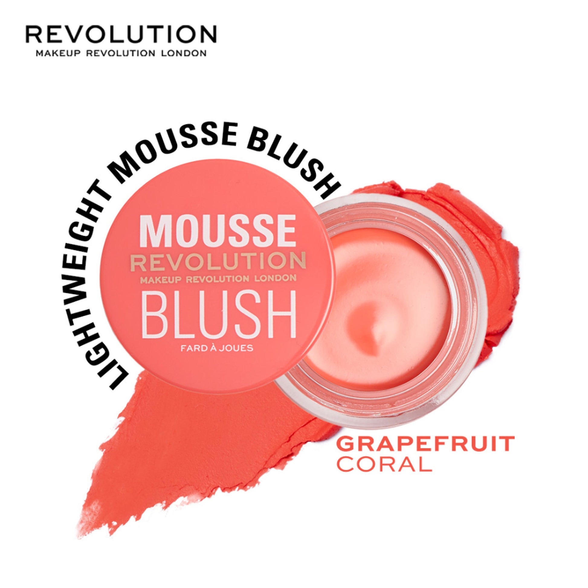 Makeup Revolution Mousse Blush - For Cheeks & Eyes Non Sticky-Soft Focus Effect - Grape Fruit Coral