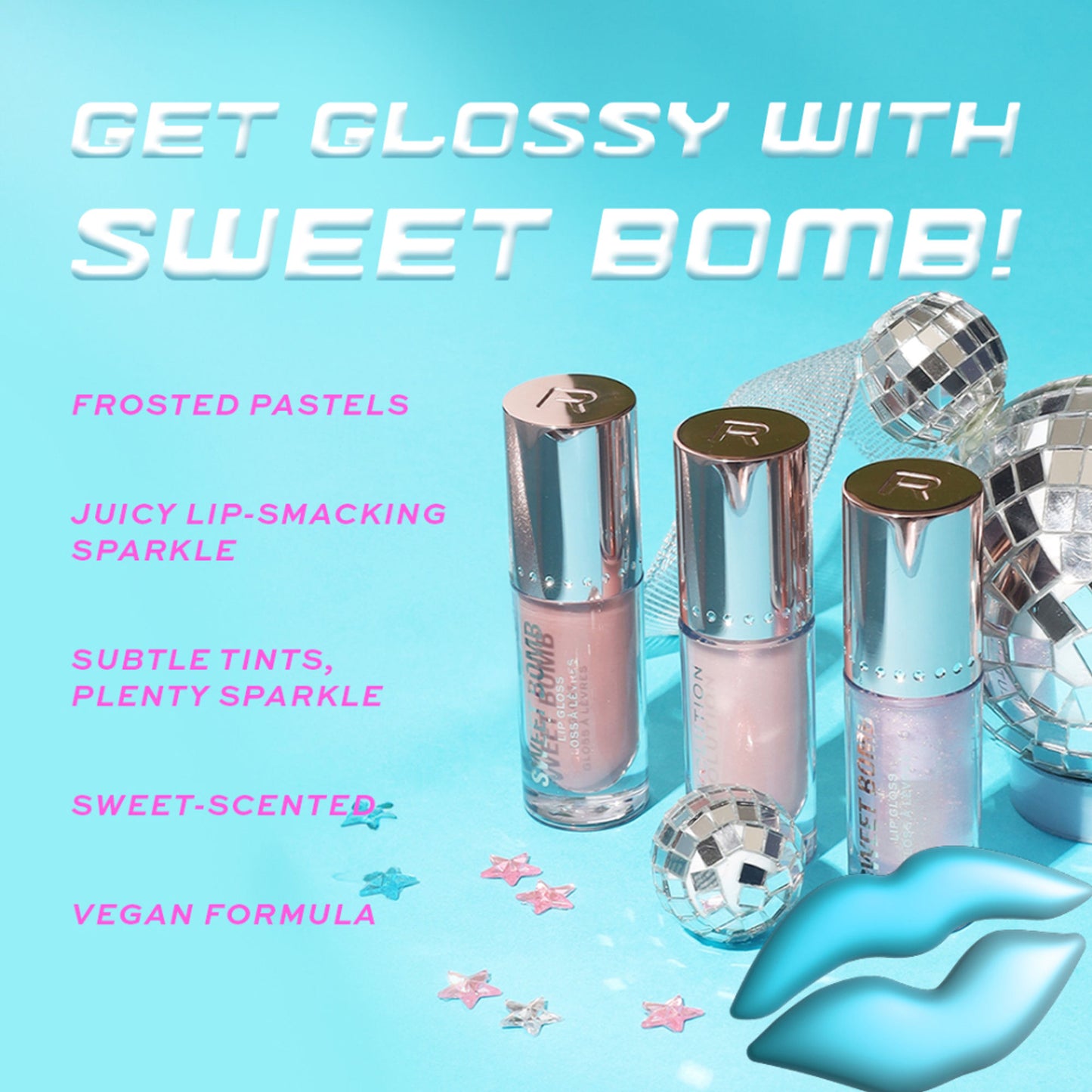 Makeup Revolution Y2K Baby Sweet Bomb Lip Gloss - Vanilla Ice White Holo