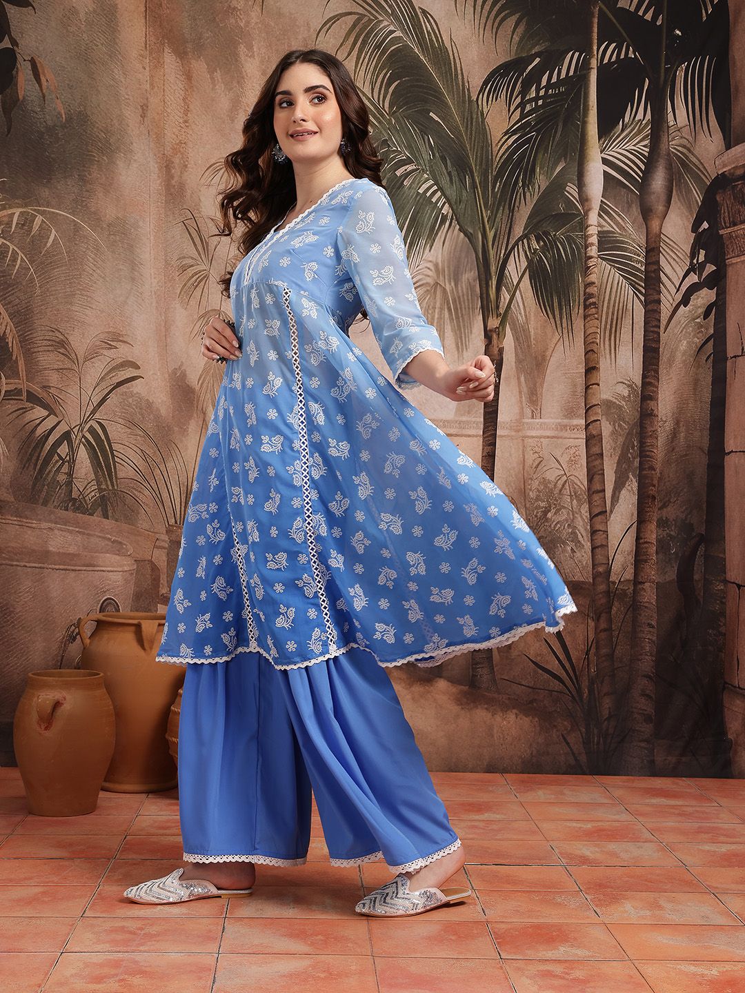 Indyancart SN Women's Embroidered Kurta with Sharara & Dupatta