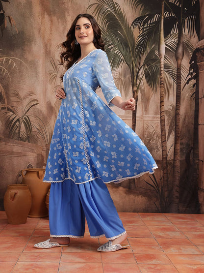 Indyancart SN Women's Embroidered Kurta with Sharara & Dupatta