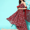 Indyancart VA Women'sFloral Printed Empire Silk Georgette Kurta with Palazzos & With Dupatta