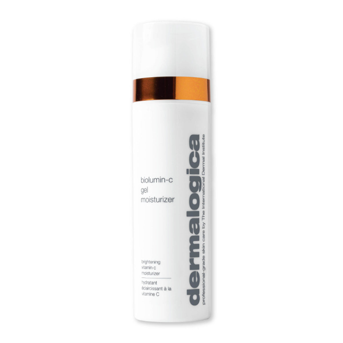 Dermalogica Biolumin-C Gel Face Moisturizer with Vitamin C, hyaluronic acid, citrus oil, and aloe juice in a sleek tube.