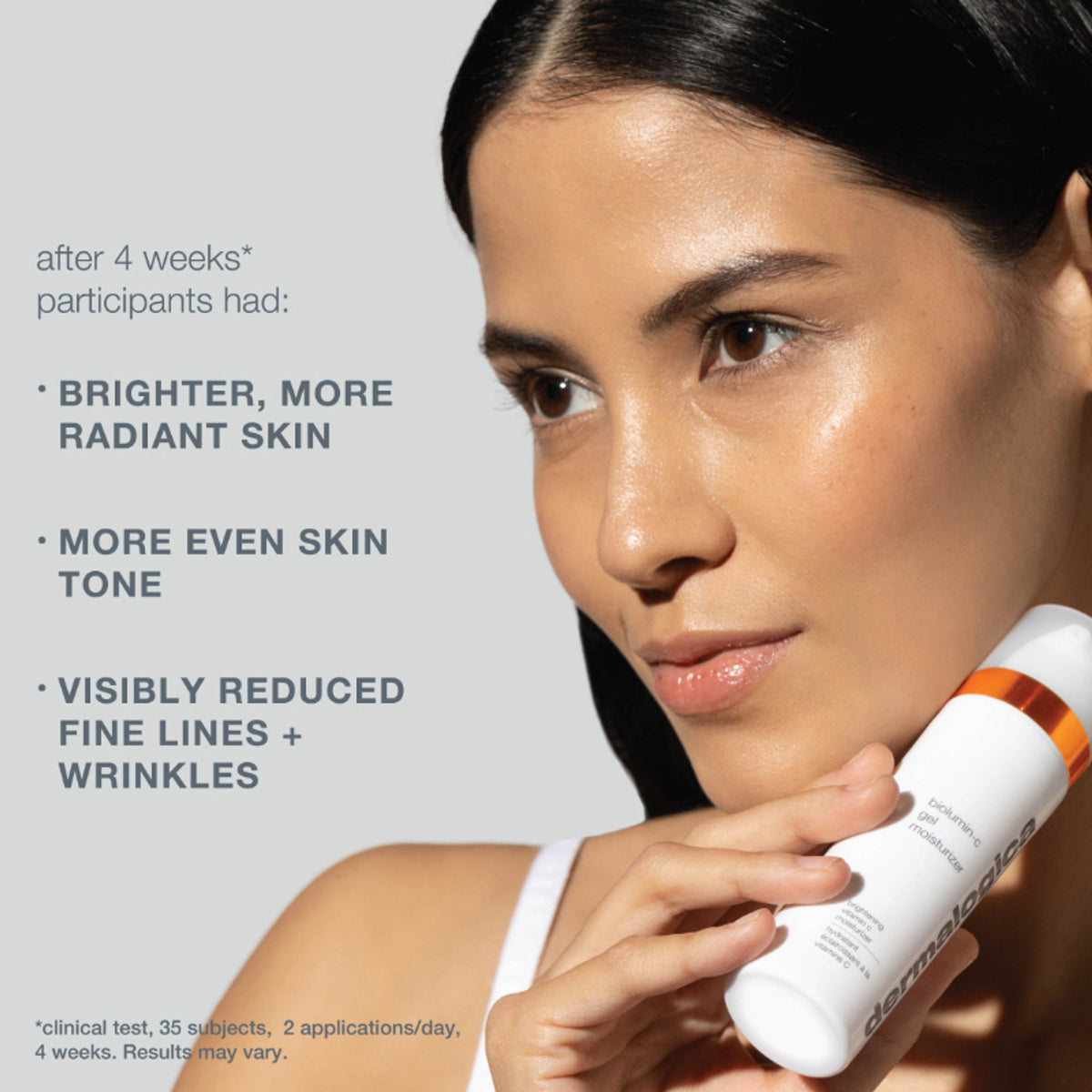 Dermalogica Biolumin-C Gel Face Moisturizer with Vitamin C, hyaluronic acid, citrus oil, and aloe juice, showing the product container.
