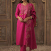 Dhiyona IE Ethnic Motifs Embroidered Thread Work Pure Cotton Kurta With Trousers & Dupatta