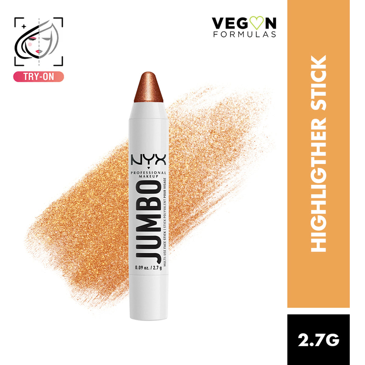 NYX Professional Makeup Jumbo Highlighter in Apple Pie Flan, showcasing the creamy highlighter stick with warm, shimmery finish.
