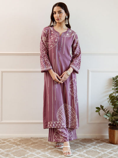 Indyancart IE Women Printed Regular Beads and Stones Kurta with Trousers