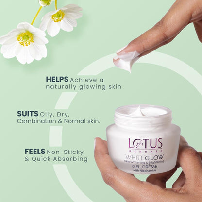 Lotus Herbals WhiteGlow Skin Whitening & Brightening Gel Cream|With Niacinamide|All Skin Types