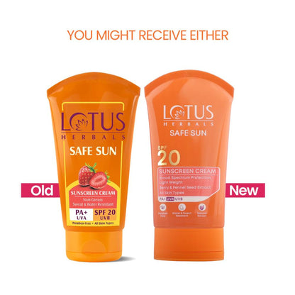 Lotus Herbals SafeSun Sunscreen Cream SPF 20 PA+ ,Berry & Fennel Seed Extracts,Waterproof & Oil-free