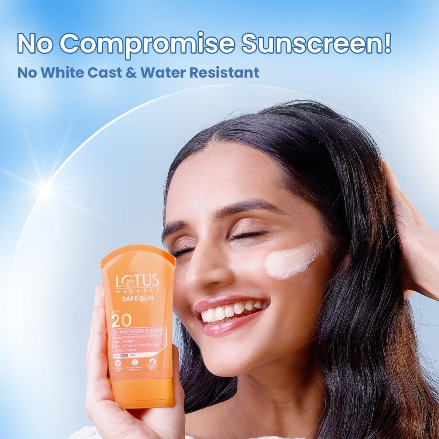 Lotus Herbals SafeSun Sunscreen Cream SPF 20 PA+ ,Berry & Fennel Seed Extracts,Waterproof & Oil-free