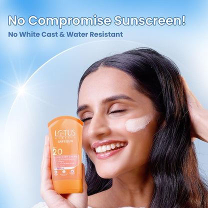 Lotus Herbals SafeSun Sunscreen Cream SPF 20 PA+ ,Berry & Fennel Seed Extracts,Waterproof & Oil-free