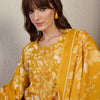 Dhiyona IE Floral Printed Thread Work Straight Kurta With Trouser & Dupatta