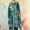 Women's Floral Printed Pure Cotton Anarkali Kurta With Palazzos And Dupatta