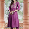 Indyancart IE Women Ethnic Motifs Embroidered Empire Thread Work Pure Cotton Kurta with Trousers