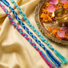 Dhiyona Set Of 3 Multicolor Thread Rakhi With Roli Chawal Chandan Mishri