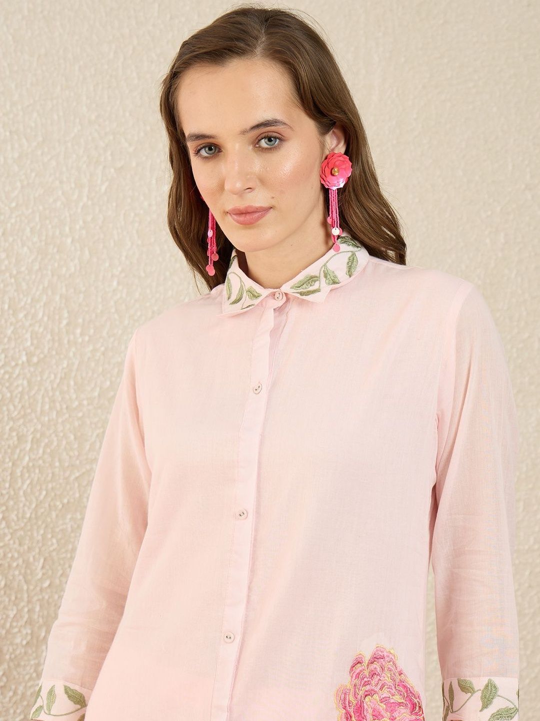 Women Floral Embroidered Regular Thread Work Pure Cotton Kurta with Trousers