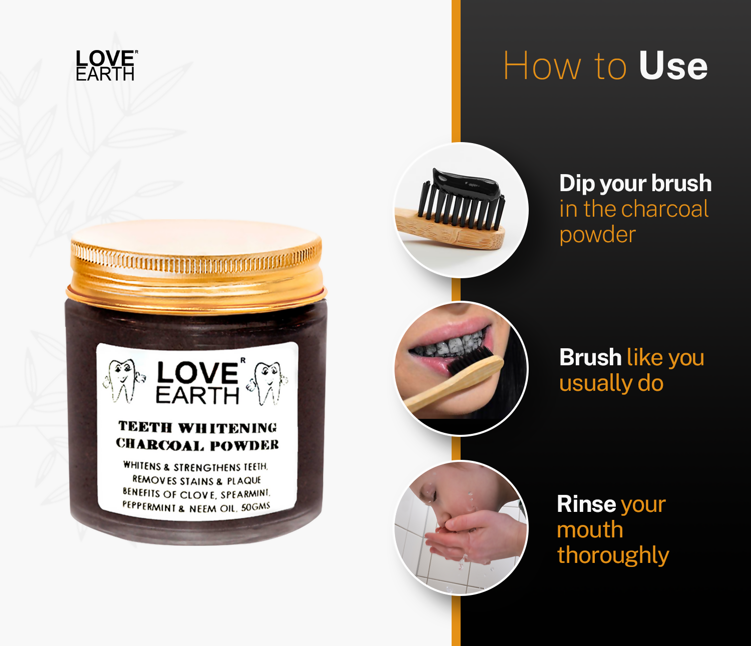 Love Earth Teeth Whitening Charcoal Powder - Indyancart