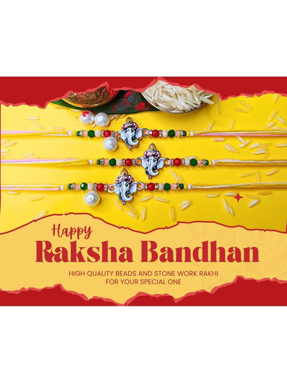 Anouk Set Of 3 Beaded Cotton Thread with AD Stones & Meenakari Designer Rakhi for Brother