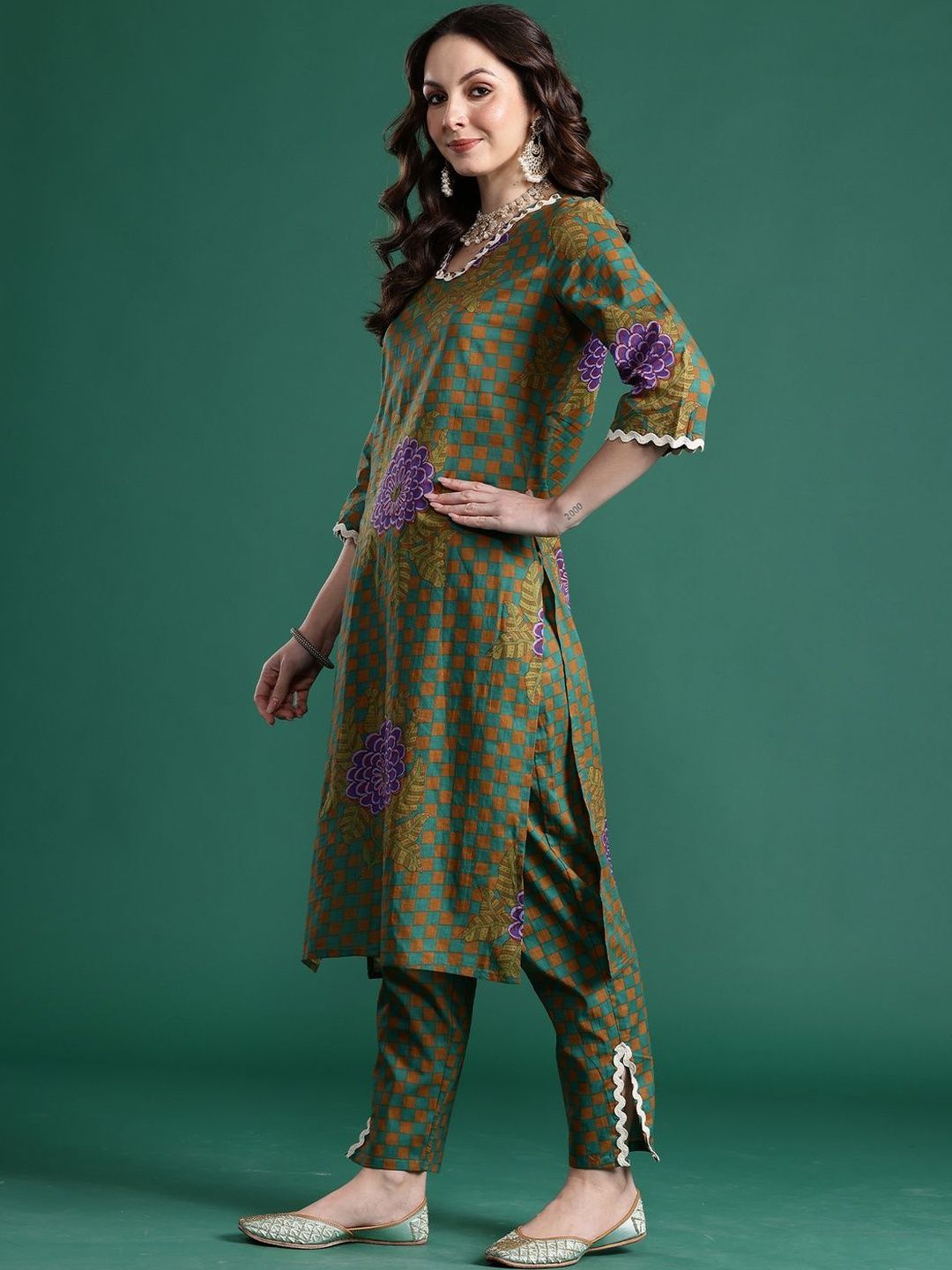 Women Ethnic Motifs Printed Regular Pure Cotton Kurta with Trousers & With Dupatta