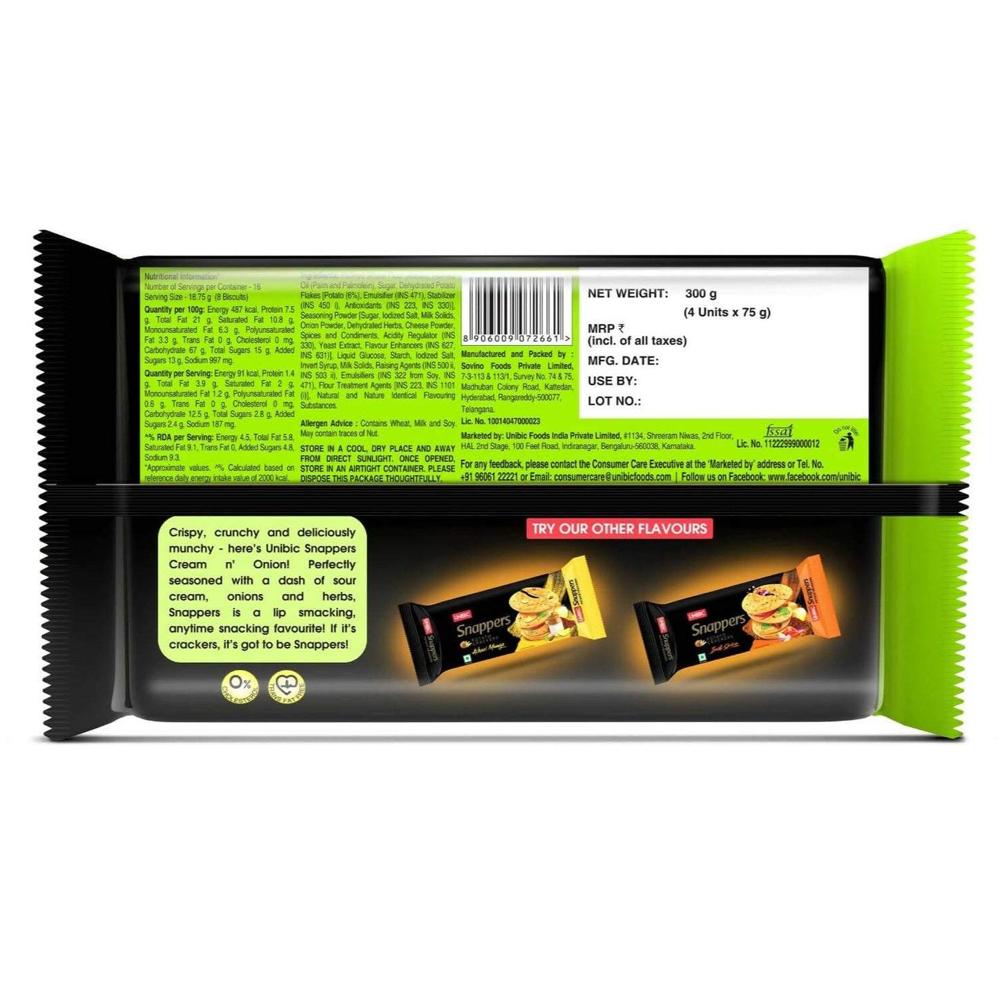 Unibic Foods Snappers Potato Crackers - Cream & Onion - Indyancart